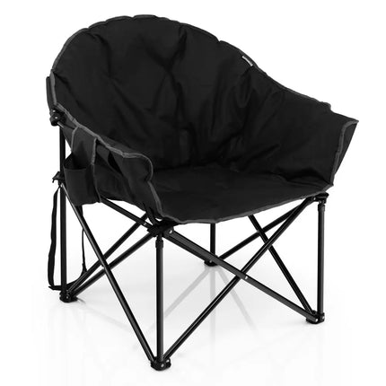 Folding Camping Moon Padded Chair with Carrying Bag-Black - Black - Camping Furniture