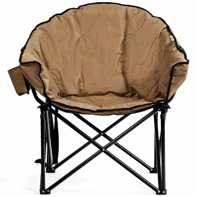 Folding Camping Moon Padded Chair with Carrying Bag-Brown - Brown - Camping Furniture