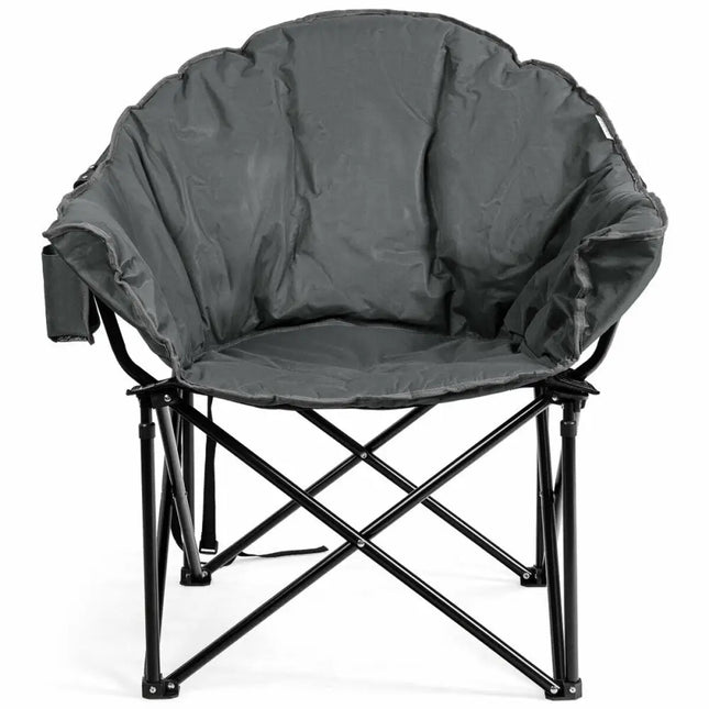 Folding Camping Moon Padded Chair with Carrying Bag-Gray - Gray - Camping Furniture