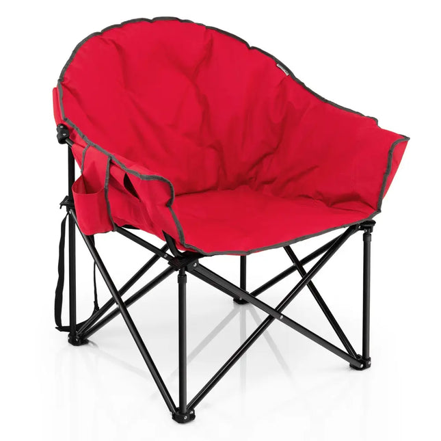 Folding Camping Moon Padded Chair with Carrying Bag-Red - Red - Camping Furniture
