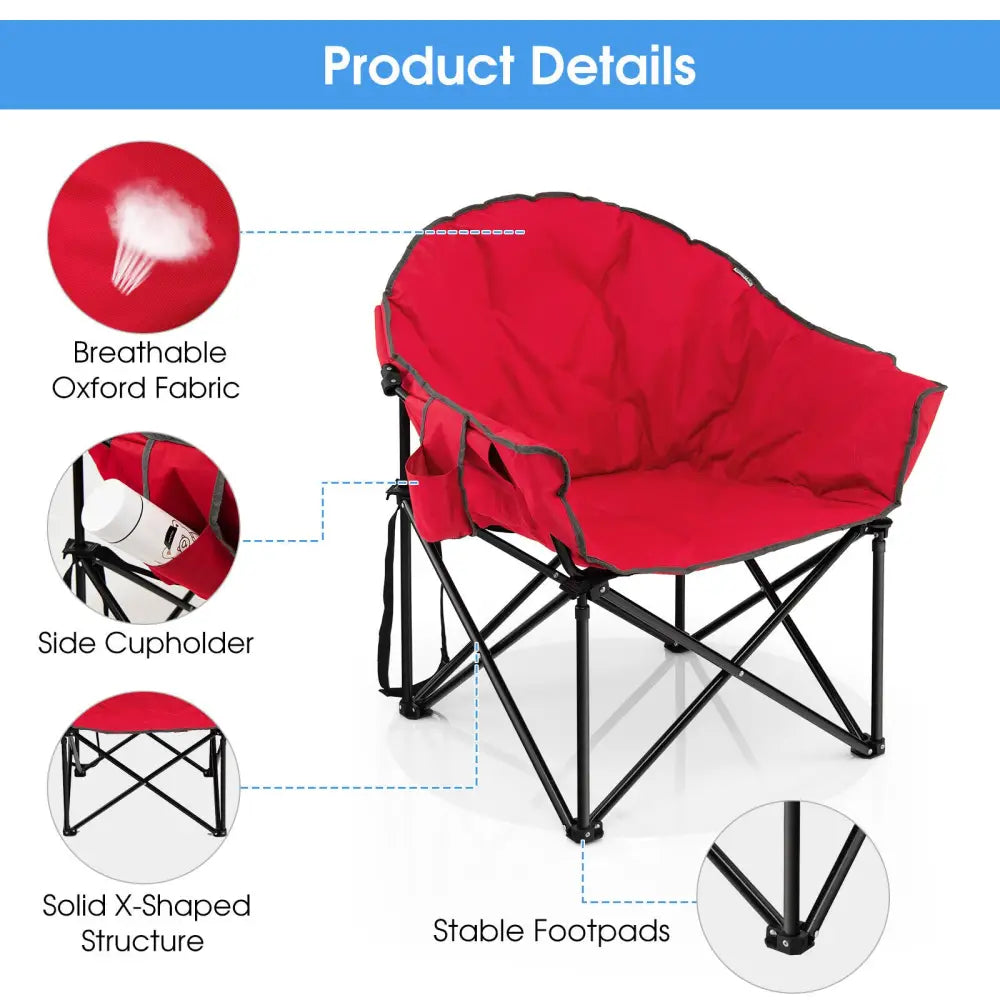 Folding Camping Moon Padded Chair with Carrying Bag-Red - Red - Camping Furniture