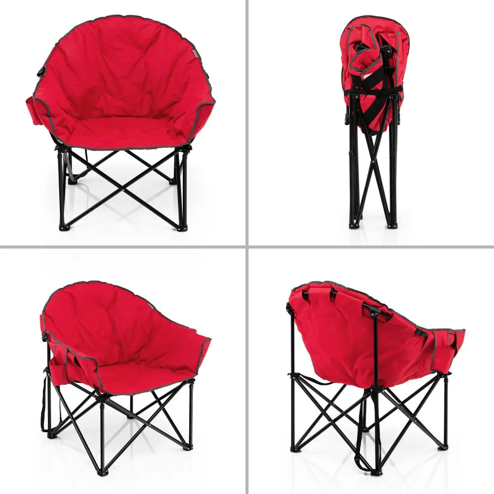 Folding Camping Moon Padded Chair with Carrying Bag-Red - Red - Camping Furniture