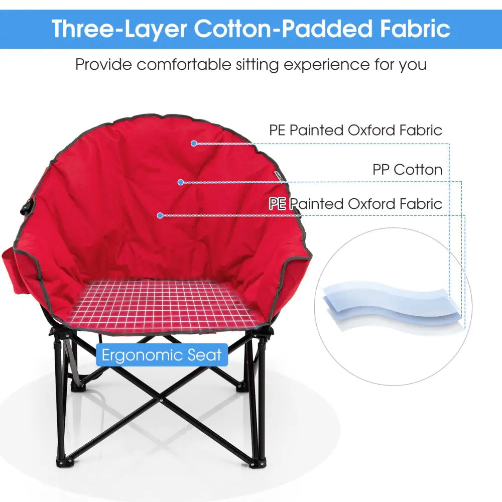 Folding Camping Moon Padded Chair with Carrying Bag-Red - Red - Camping Furniture