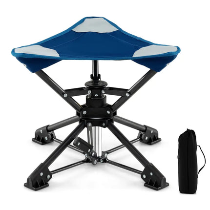 Folding Camping Stool 360° Swivel Hunting Chair with Anti-Sink Feet-Blue - Blue - Camping