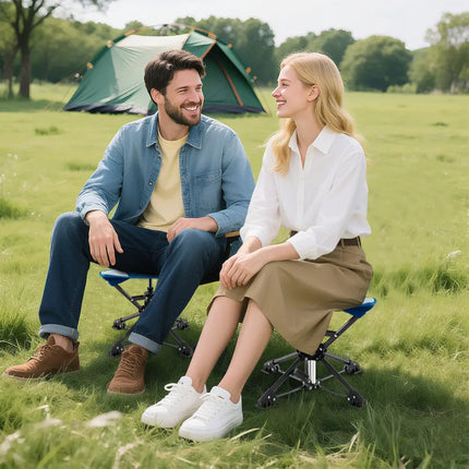 Folding Camping Stool 360° Swivel Hunting Chair with Anti-Sink Feet-Blue - Blue - Camping