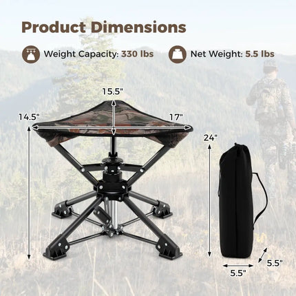 Folding Camping Stool 360° Swivel Hunting Chair with Anti-Sink Feet-Camouflage - Camouflage - Camping