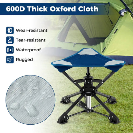 Folding Camping Stool 360° Swivel Hunting Chair with Anti-Sink Feet-Blue - Blue - Camping