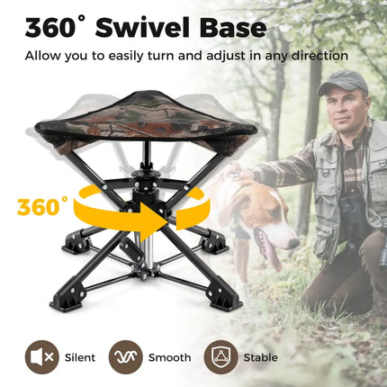 Folding Camping Stool 360° Swivel Hunting Chair with Anti-Sink Feet-Camouflage - Camouflage - Camping
