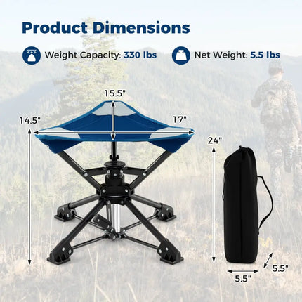 Folding Camping Stool 360° Swivel Hunting Chair with Anti-Sink Feet-Blue - Blue - Camping