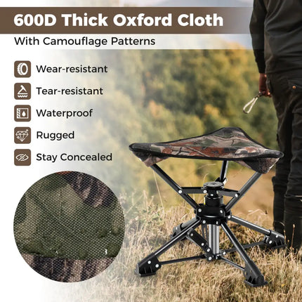 Folding Camping Stool 360° Swivel Hunting Chair with Anti-Sink Feet-Camouflage - Camouflage - Camping