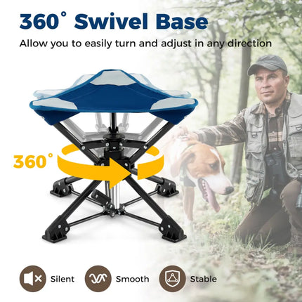 Folding Camping Stool 360° Swivel Hunting Chair with Anti-Sink Feet-Blue - Blue - Camping