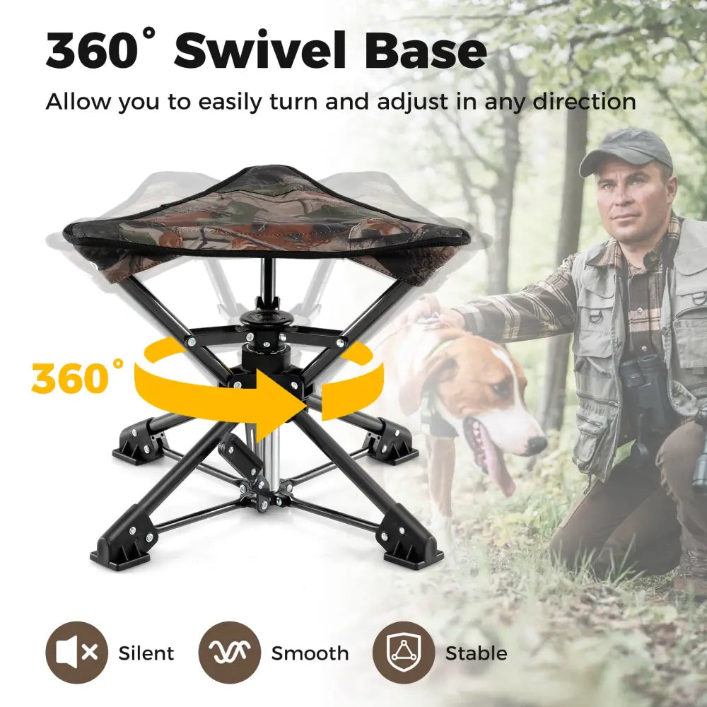 Folding Camping Stool 360° Swivel Hunting Chair with Anti-Sink Feet-Camouflage - Camouflage - Camping