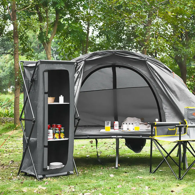 Folding Camping Storage Cabinet with 3 Shelves and Carry Bag-XL - Gray - Camping Furniture