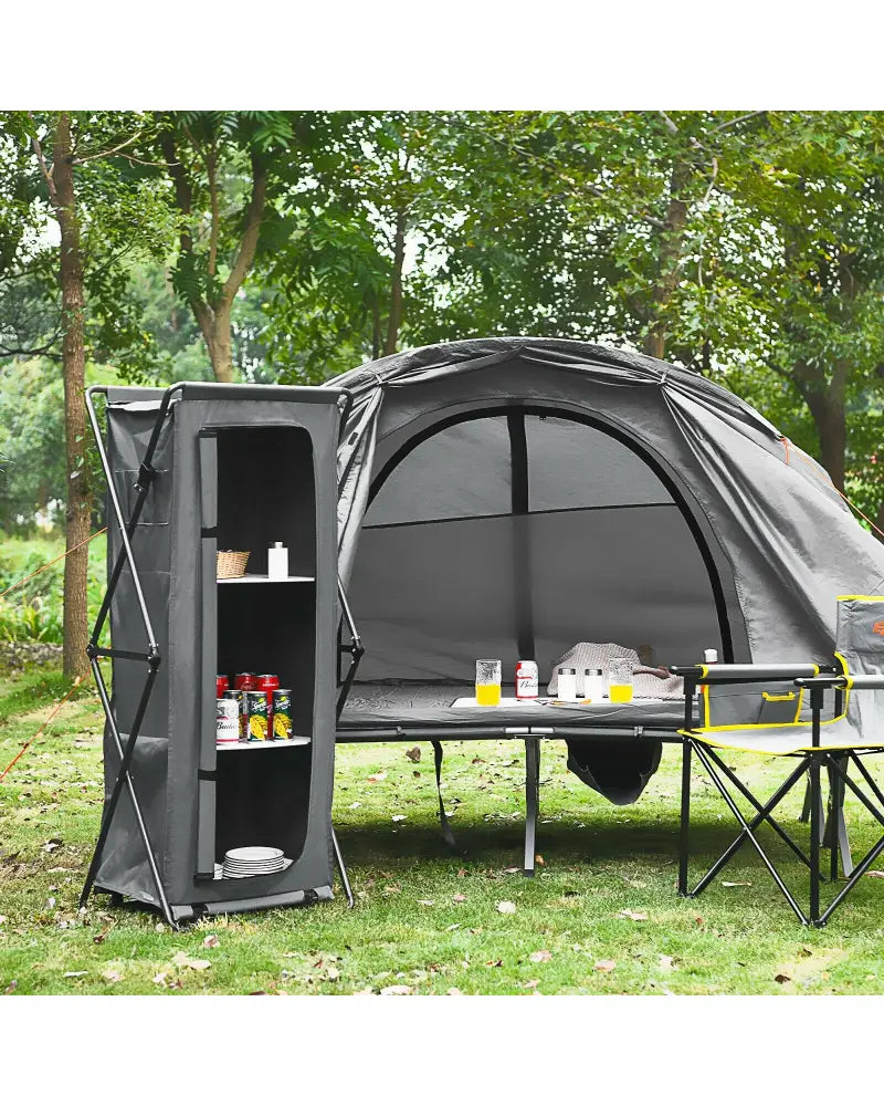Folding Camping Storage Cabinet with 3 Shelves and Carry Bag-XL - Gray - Camping Furniture