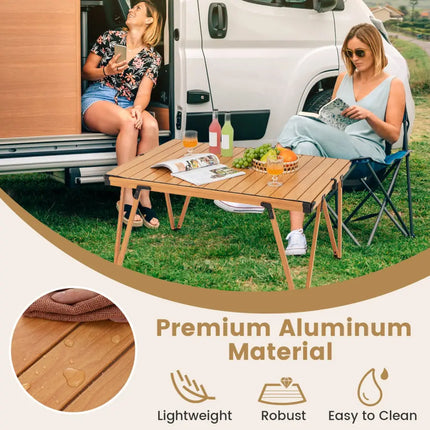 Folding Camping Table Picnic Table with Storage Bag and Waterproof Desktop-Brown - Brown - Picnic Tables