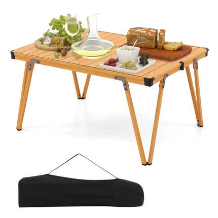 Folding Camping Table Picnic Table with Storage Bag and Waterproof Desktop-Brown - Brown - Picnic Tables