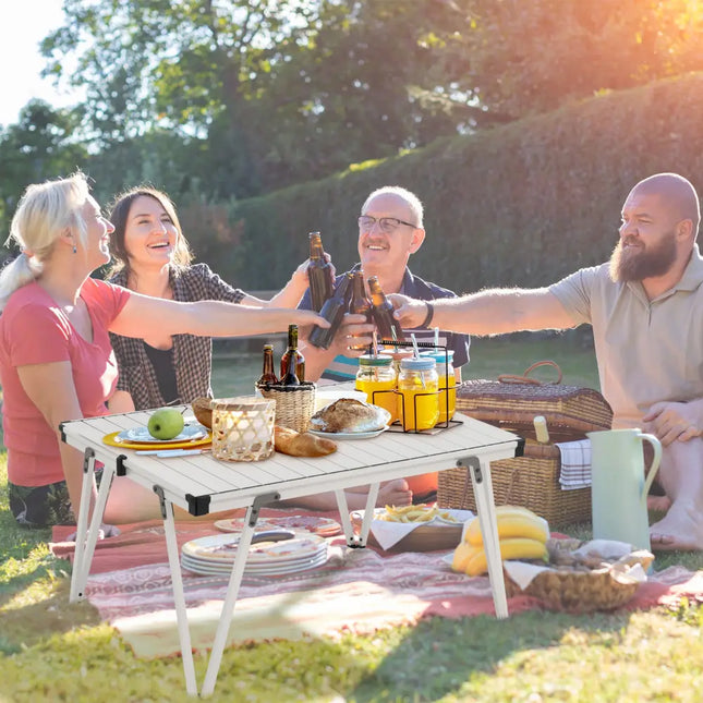 Folding Camping Table Picnic Table with Storage Bag and Waterproof Desktop-Silver - Silver - Picnic Tables