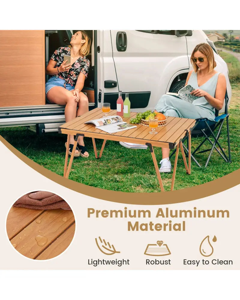 Folding Camping Table Picnic Table with Storage Bag and Waterproof Desktop-Brown - Brown - Picnic Tables