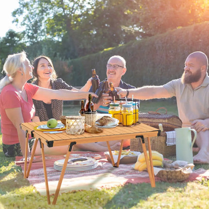 Folding Camping Table Picnic Table with Storage Bag and Waterproof Desktop-Brown - Brown - Picnic Tables