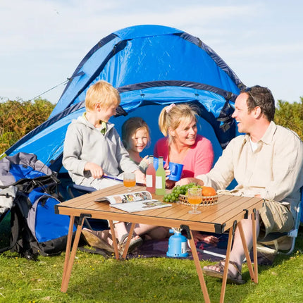 Folding Camping Table Picnic Table with Storage Bag and Waterproof Desktop-Brown - Brown - Picnic Tables