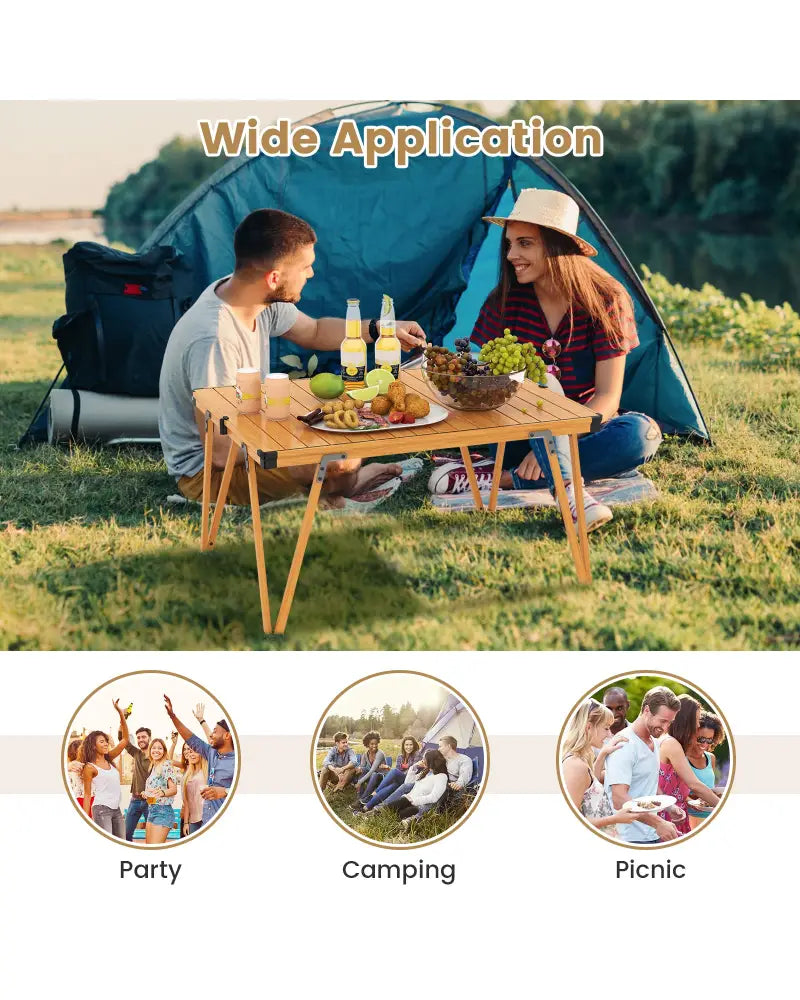 Folding Camping Table Picnic Table with Storage Bag and Waterproof Desktop-Brown - Brown - Picnic Tables