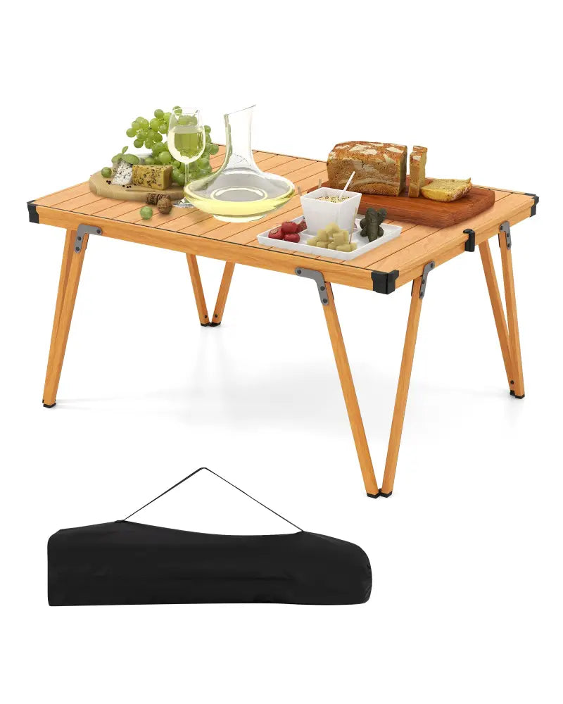 Folding Camping Table Picnic Table with Storage Bag and Waterproof Desktop-Brown - Brown - Picnic Tables