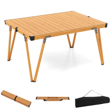 Folding Camping Table Picnic Table with Storage Bag and Waterproof Desktop-Brown - Brown - Picnic Tables