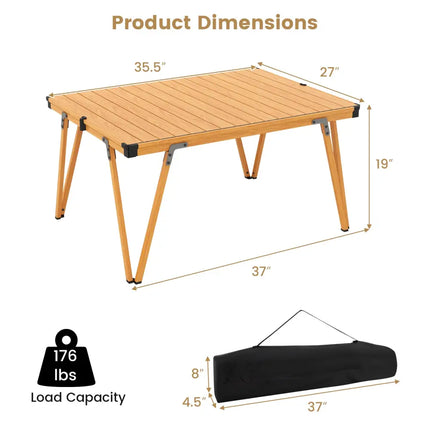 Folding Camping Table Picnic Table with Storage Bag and Waterproof Desktop-Brown - Brown - Picnic Tables