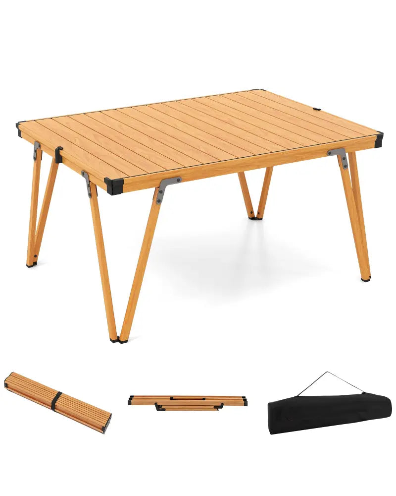 Folding Camping Table Picnic Table with Storage Bag and Waterproof Desktop-Brown - Brown - Picnic Tables