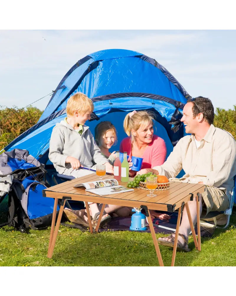 Folding Camping Table Picnic Table with Storage Bag and Waterproof Desktop-Brown - Brown - Picnic Tables