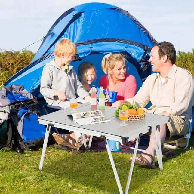 Folding Camping Table Picnic Table with Storage Bag and Waterproof Desktop-Silver - Silver - Picnic Tables
