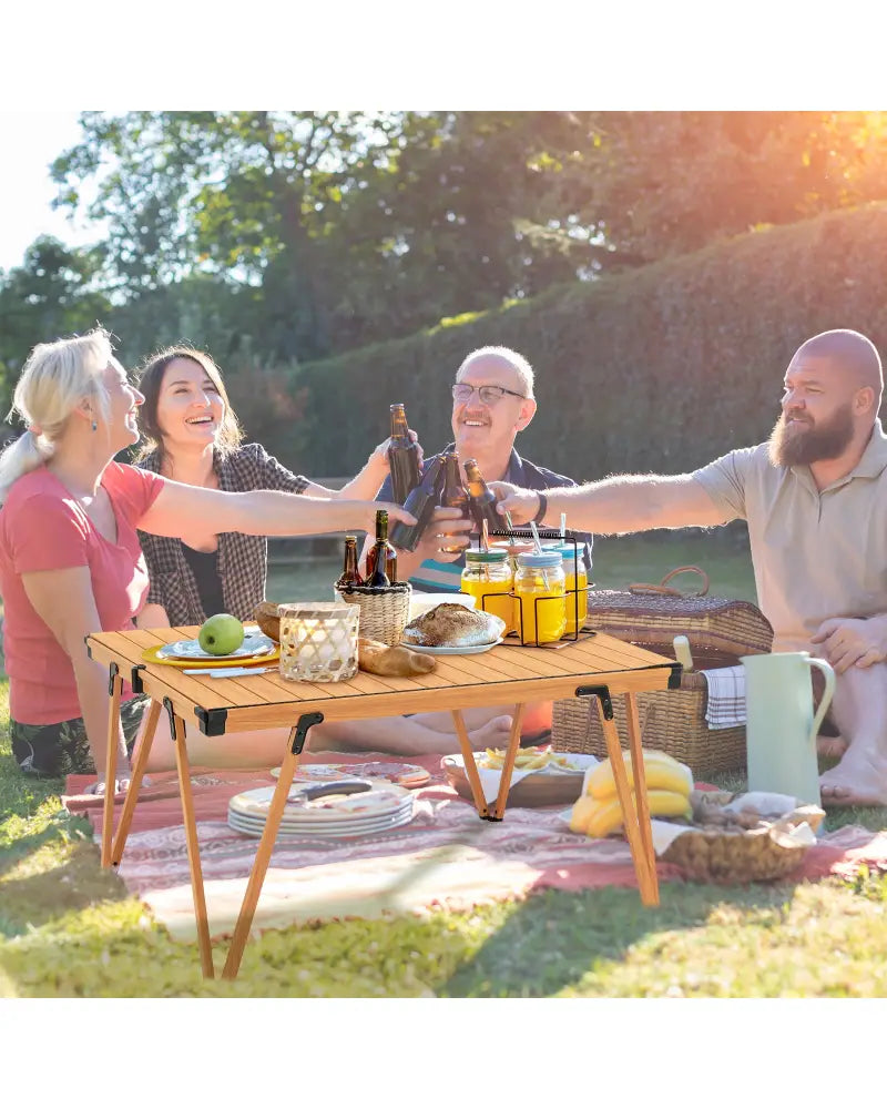 Folding Camping Table Picnic Table with Storage Bag and Waterproof Desktop-Brown - Brown - Picnic Tables