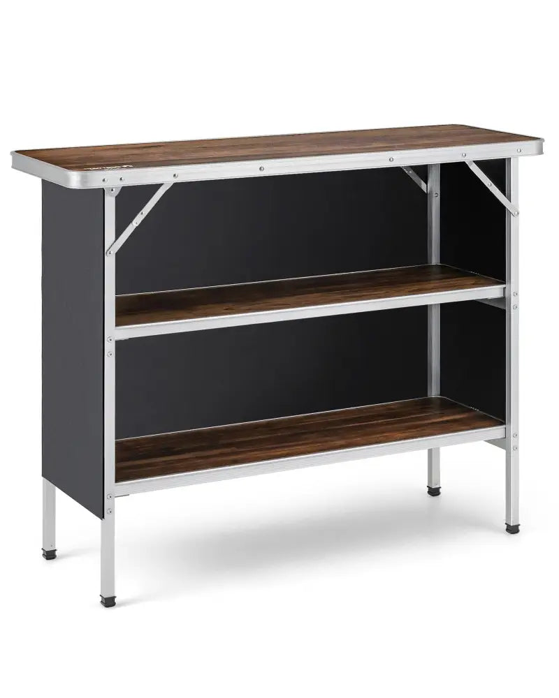 Folding Camping Table with 2-Tier Open Shelves for Outdoor BBQ-Coffee - Coffee - Camping Furniture