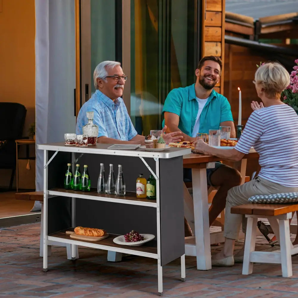 Folding Camping Table with 2-Tier Open Shelves for Outdoor BBQ-Coffee - Coffee - Camping Furniture