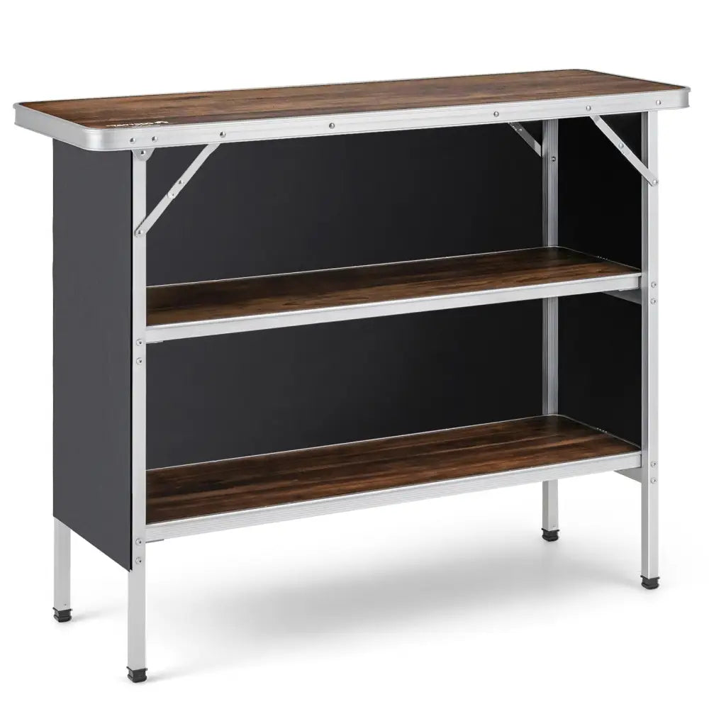 Folding Camping Table with 2-Tier Open Shelves for Outdoor BBQ-Coffee - Coffee - Camping Furniture