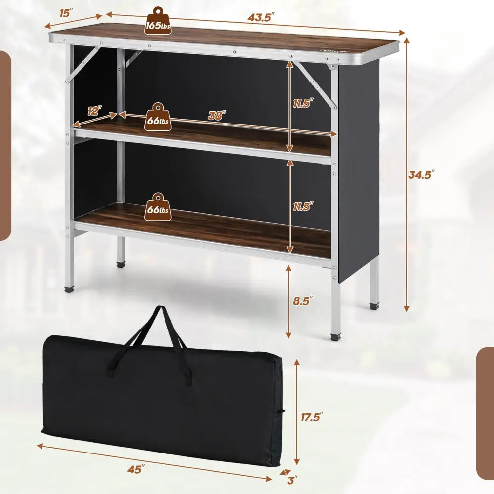Folding Camping Table with 2-Tier Open Shelves for Outdoor BBQ-Coffee - Coffee - Camping Furniture