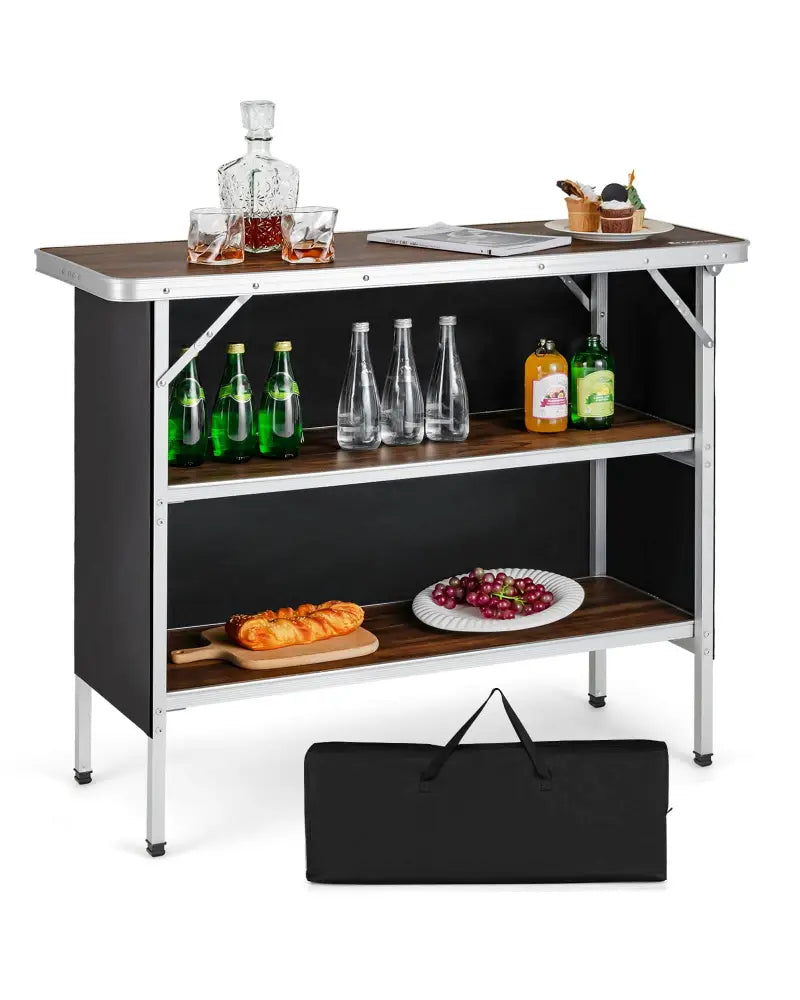 Folding Camping Table with 2-Tier Open Shelves for Outdoor BBQ-Coffee - Coffee - Camping Furniture