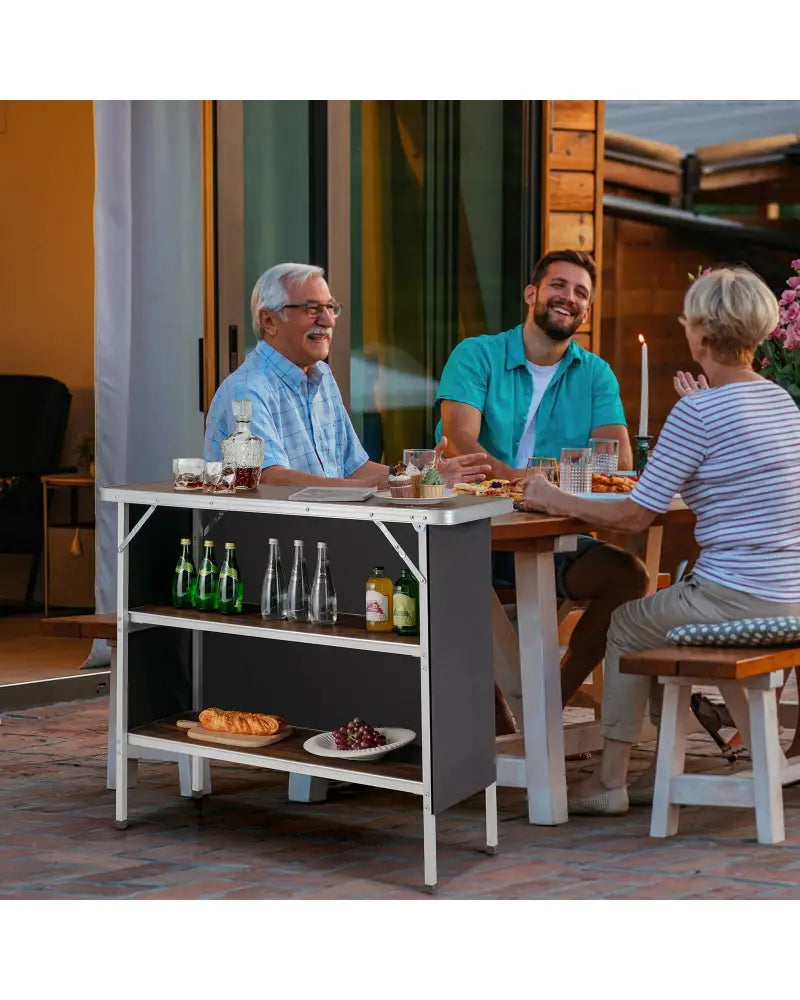 Folding Camping Table with 2-Tier Open Shelves for Outdoor BBQ-Coffee - Coffee - Camping Furniture