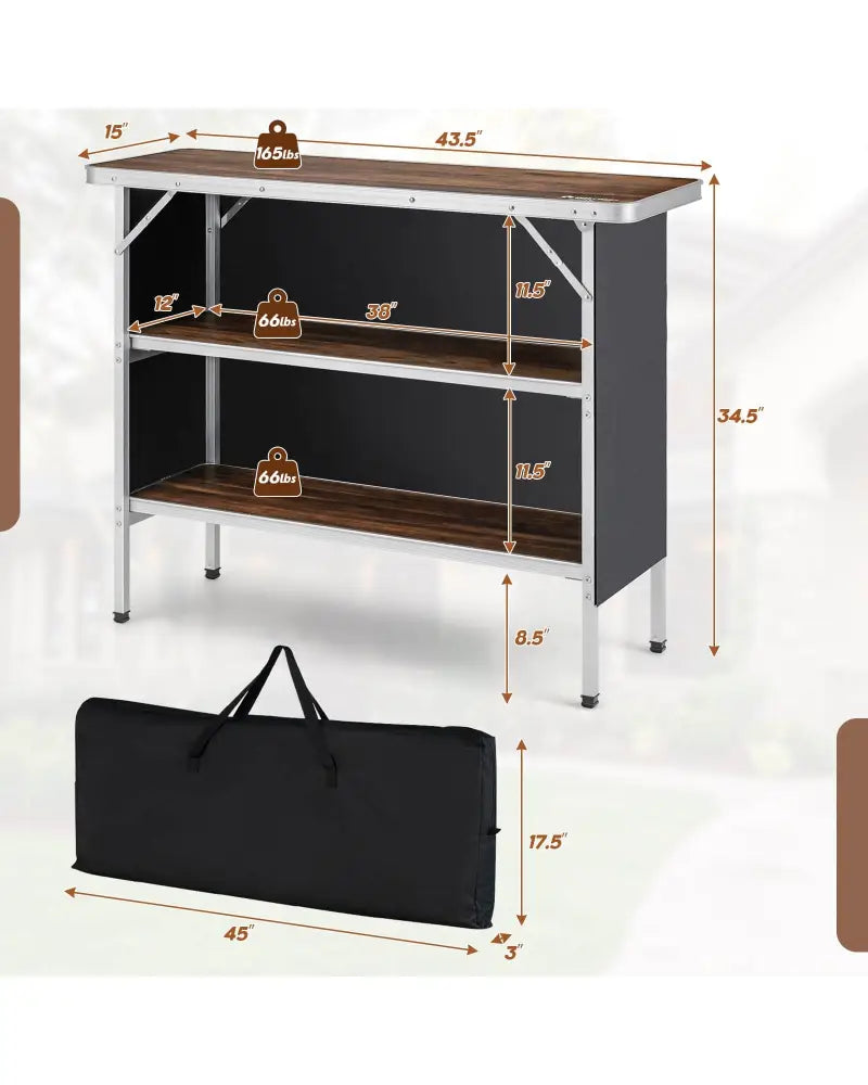 Folding Camping Table with 2-Tier Open Shelves for Outdoor BBQ-Coffee - Coffee - Camping Furniture