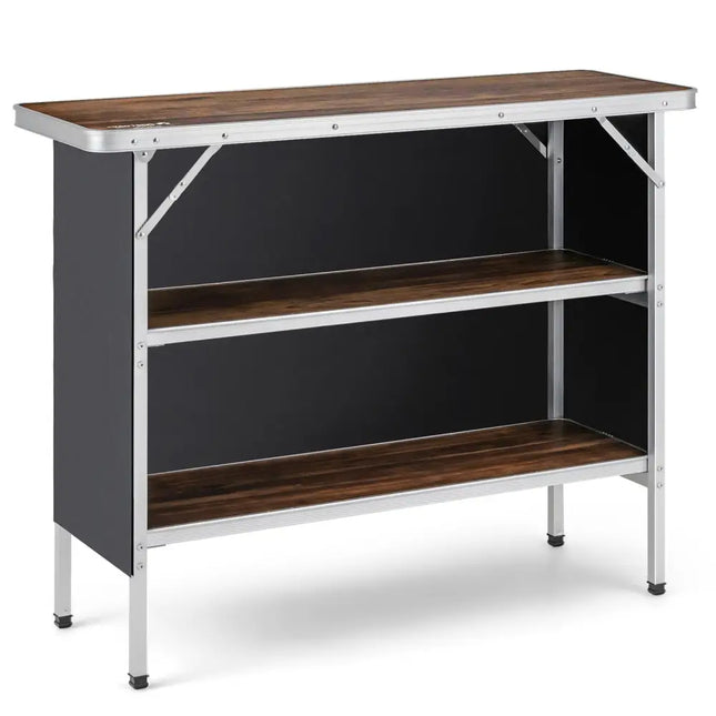 Folding Camping Table with 2-Tier Open Shelves for Outdoor BBQ-Coffee - Coffee - Camping Furniture