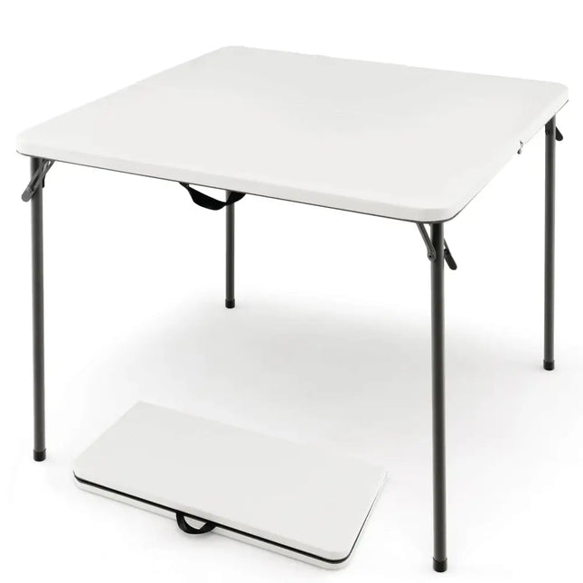 Folding Camping Table with All-Weather HDPE Tabletop and Rustproof Steel Frame-White - White - Camping Furniture