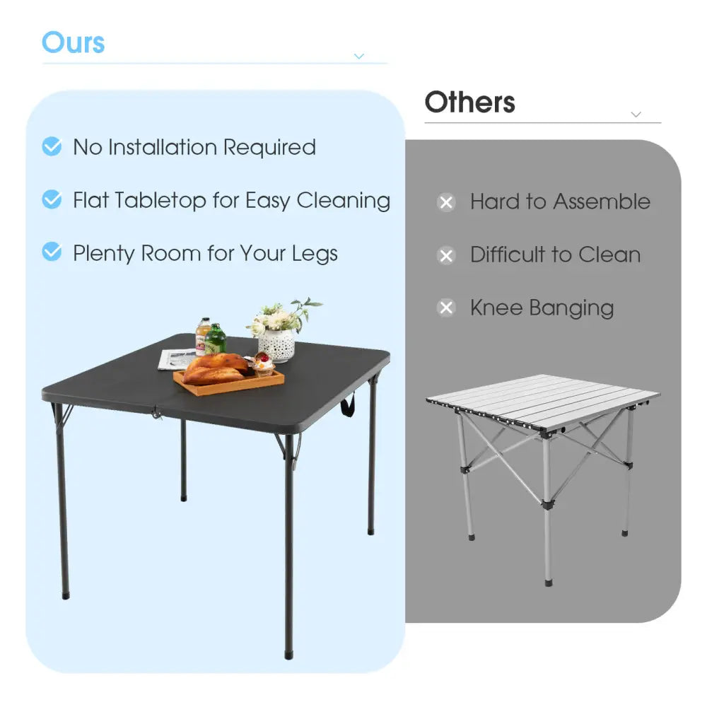 Folding Camping Table with All-Weather HDPE Tabletop and Rustproof Steel Frame-Gray - Gray - Camping Furniture