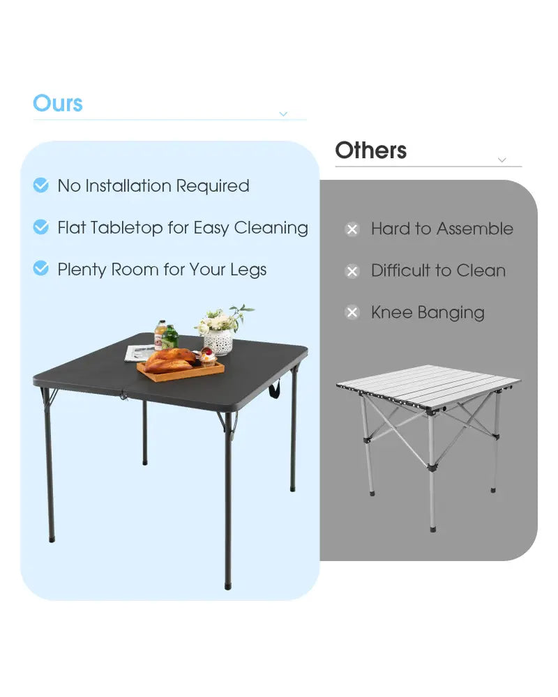 Folding Camping Table with All-Weather HDPE Tabletop and Rustproof Steel Frame-Gray - Gray - Camping Furniture