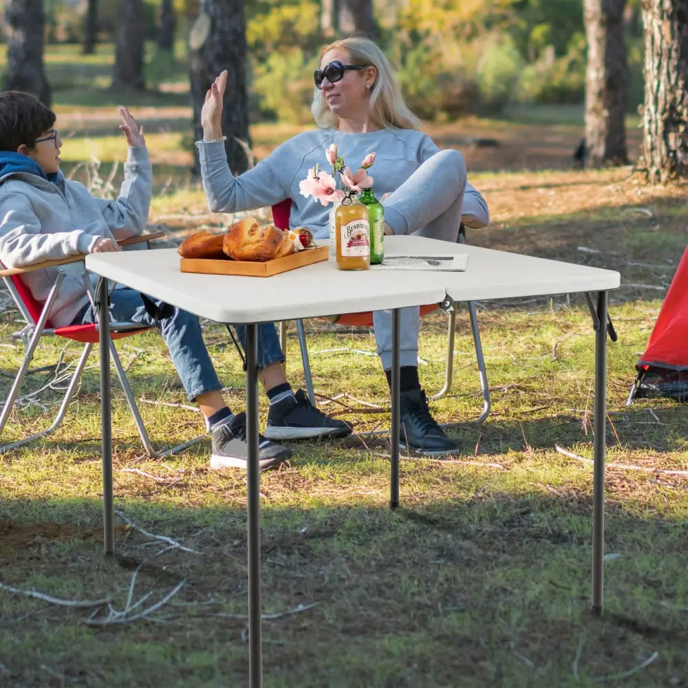 Folding Camping Table with All-Weather HDPE Tabletop and Rustproof Steel Frame-White - White - Camping Furniture