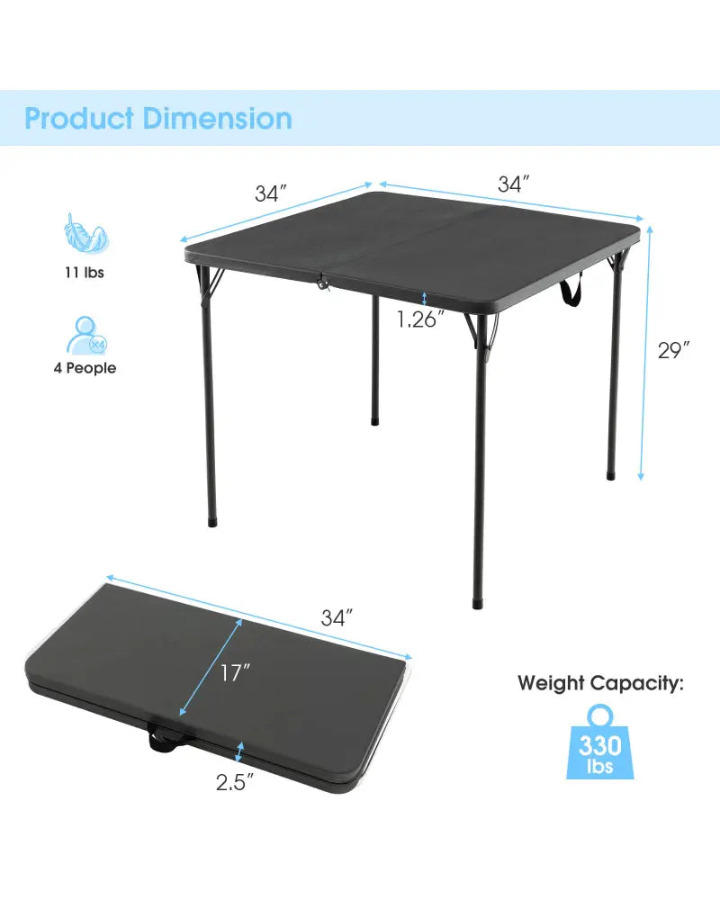 Folding Camping Table with All-Weather HDPE Tabletop and Rustproof Steel Frame-Gray - Gray - Camping Furniture