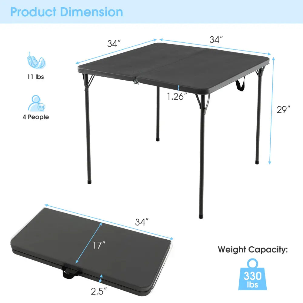 Folding Camping Table with All-Weather HDPE Tabletop and Rustproof Steel Frame-Gray - Gray - Camping Furniture