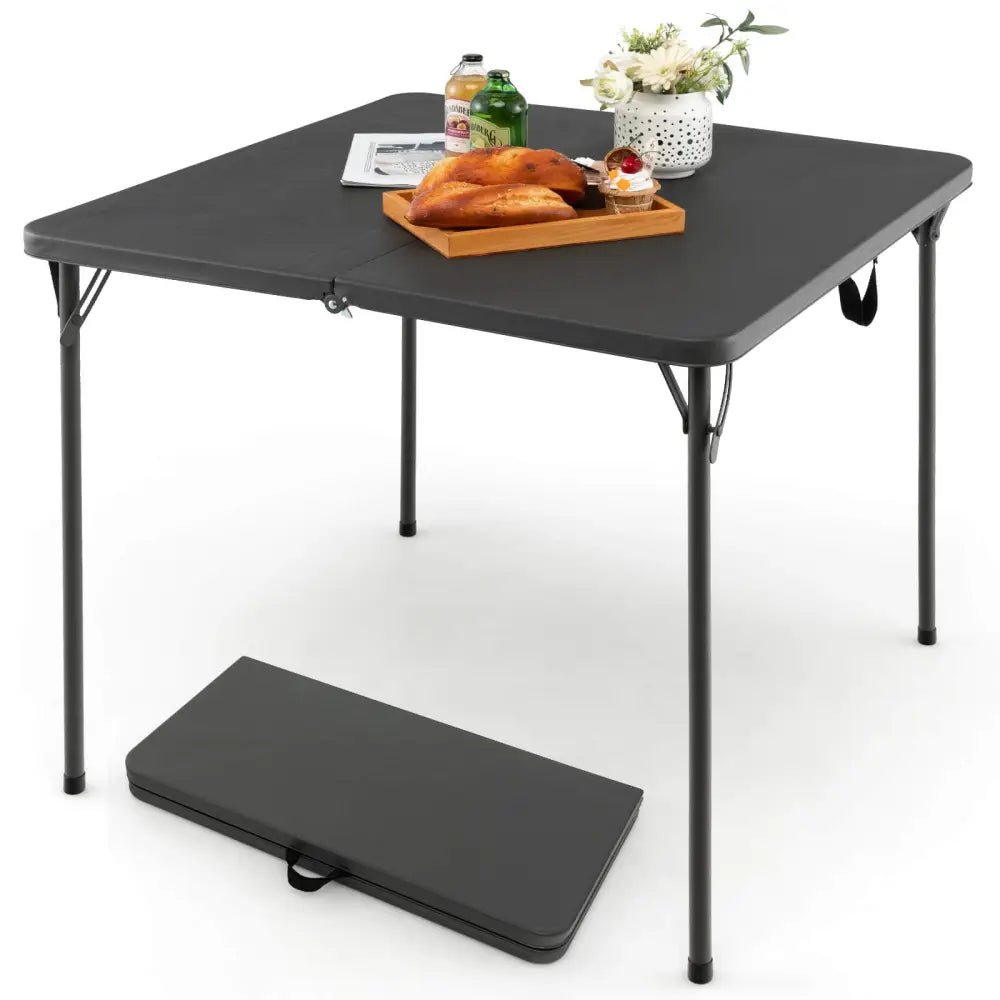Folding Camping Table with All-Weather HDPE Tabletop and Rustproof Steel Frame-Gray - Gray - Camping Furniture