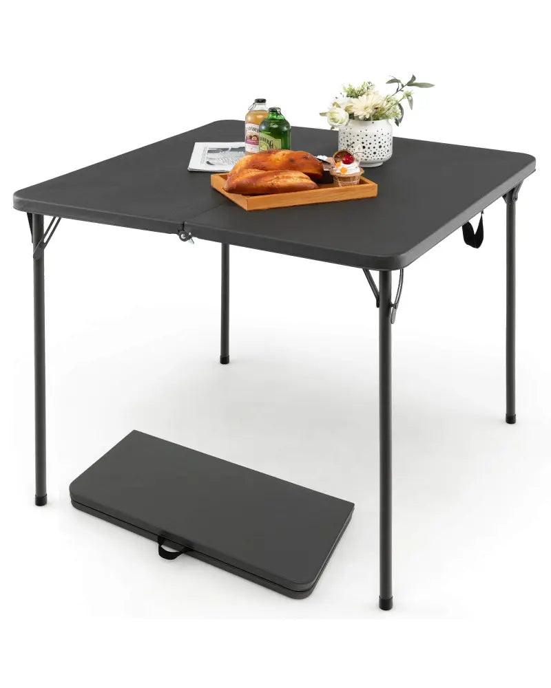 Folding Camping Table with All-Weather HDPE Tabletop and Rustproof Steel Frame-Gray - Gray - Camping Furniture