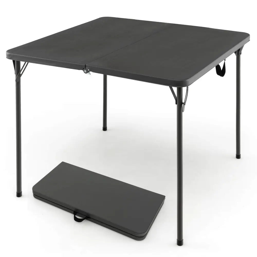 Folding Camping Table with All-Weather HDPE Tabletop and Rustproof Steel Frame-Gray - Gray - Camping Furniture
