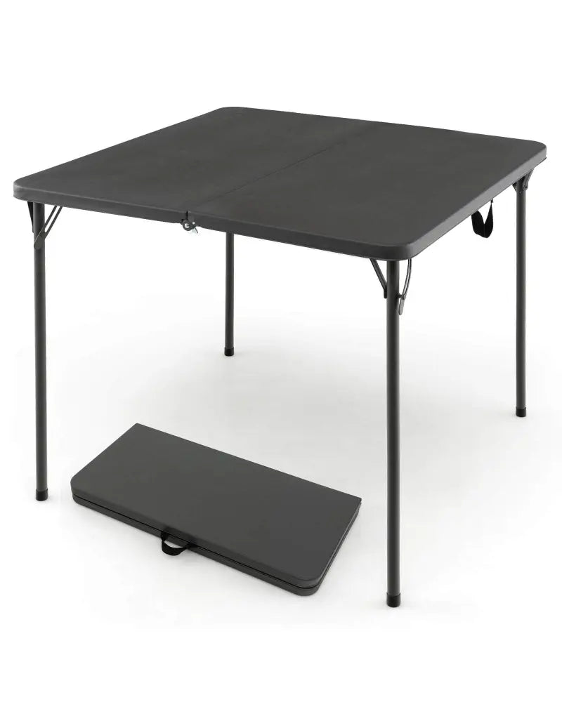 Folding Camping Table with All-Weather HDPE Tabletop and Rustproof Steel Frame-Gray - Gray - Camping Furniture